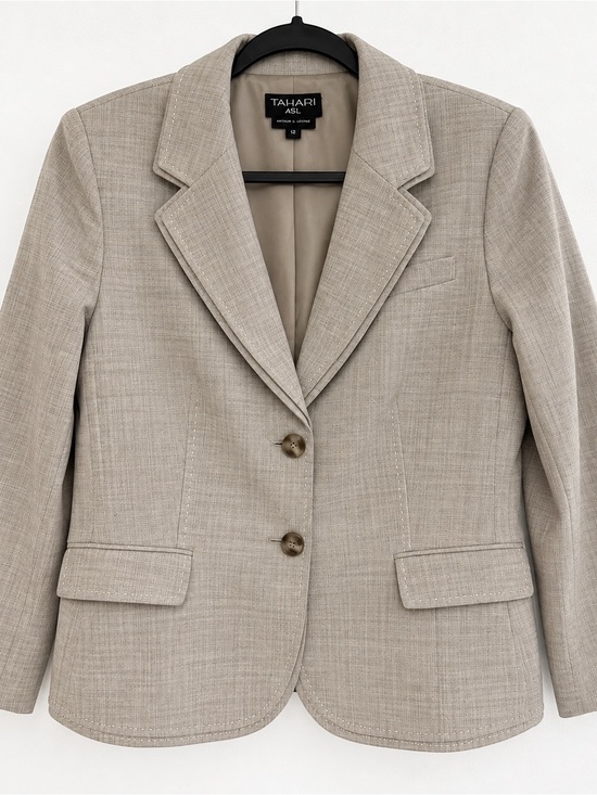 Tahari Jackets & Blazers - Tahari women’s pinstripe gray taupe suit jacket blazer size 12 Arthur S Levine